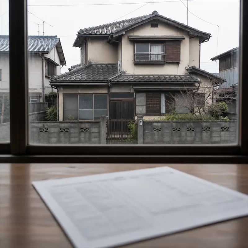 土地賃貸借契約書と古い家の写真